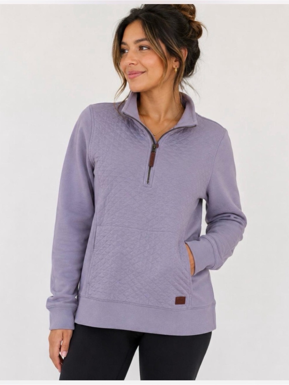 L.L.Bean Quilted Pullover Sweatshirt 2X Plus Lavender 1/4 Zip Mock Neck Pockets